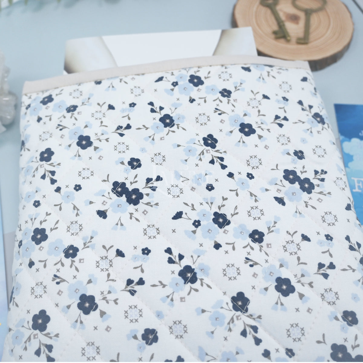 Cloud Indigo Florals Quilted Book Sleeve