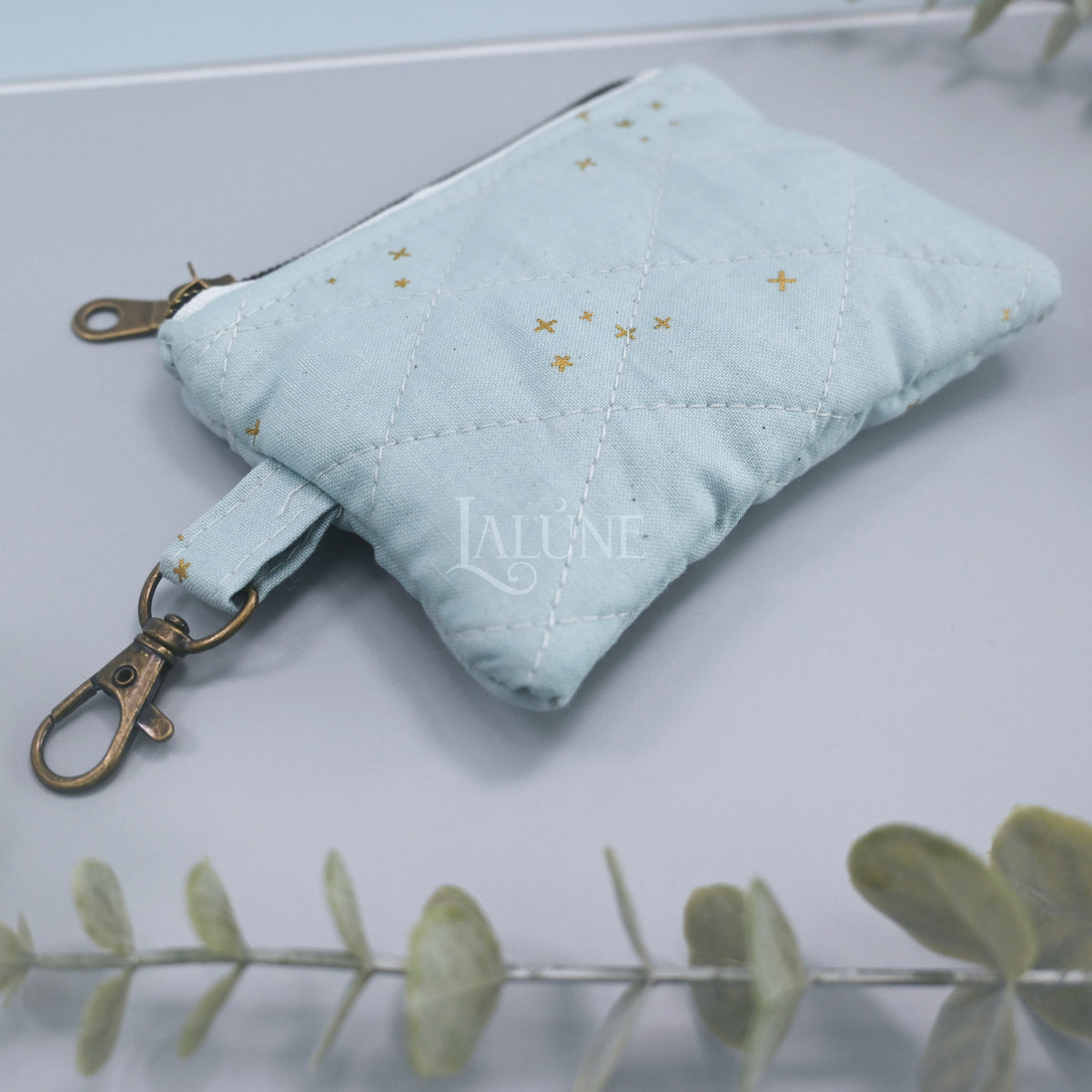 Dusty Blue Metallic Keychain Wallet