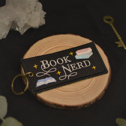 Book Nerd Embroidered Keychain