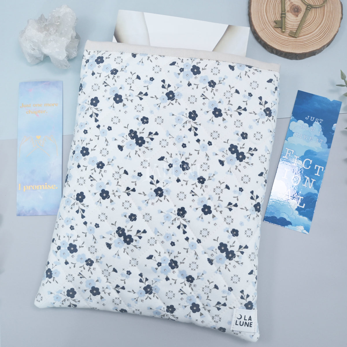 Cloud Indigo Florals Quilted Book Sleeve