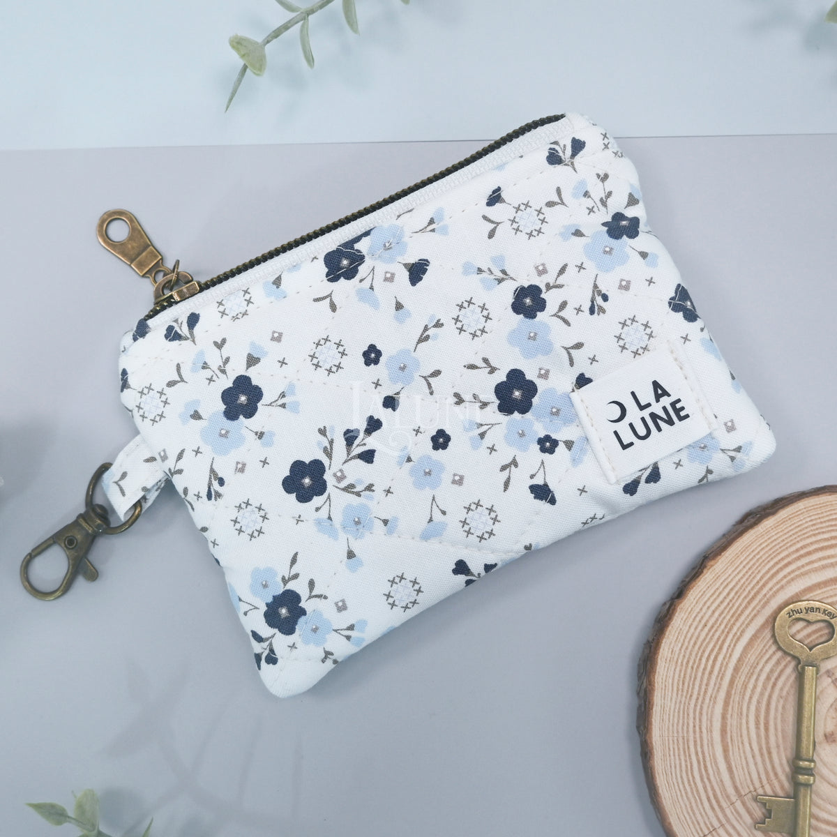 Cloud Indigo Florals Keychain Wallet