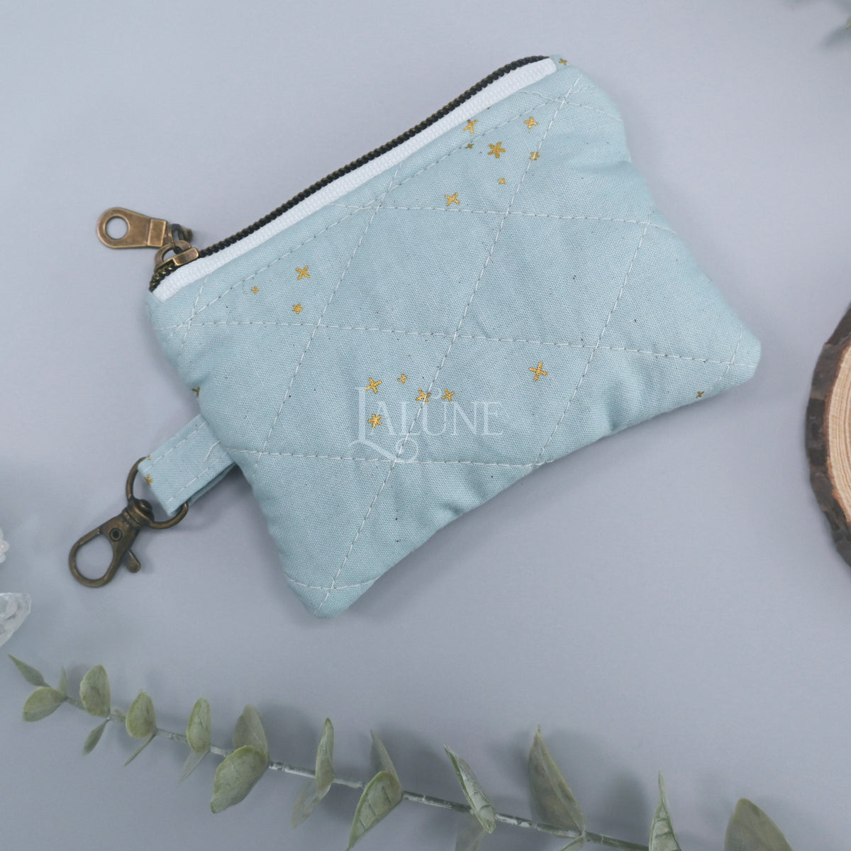 Dusty Blue Metallic Keychain Wallet