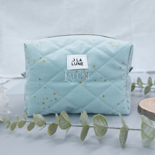 Dusty Blue Metallic Starlight Boxy Makeup Bag