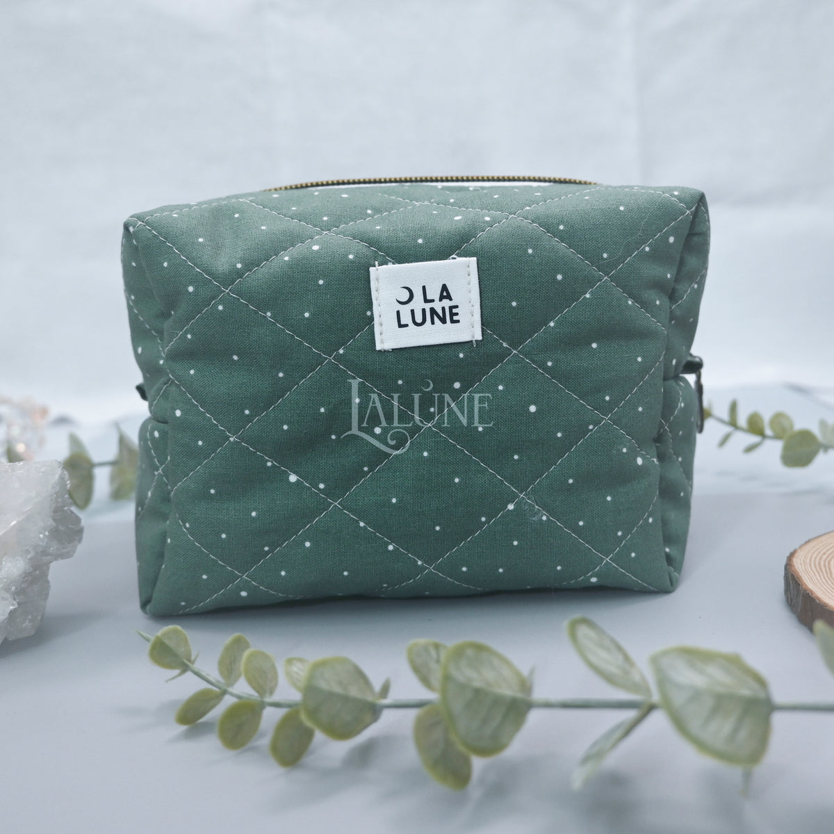 Evergreen Dots Boxy Makeup Bag