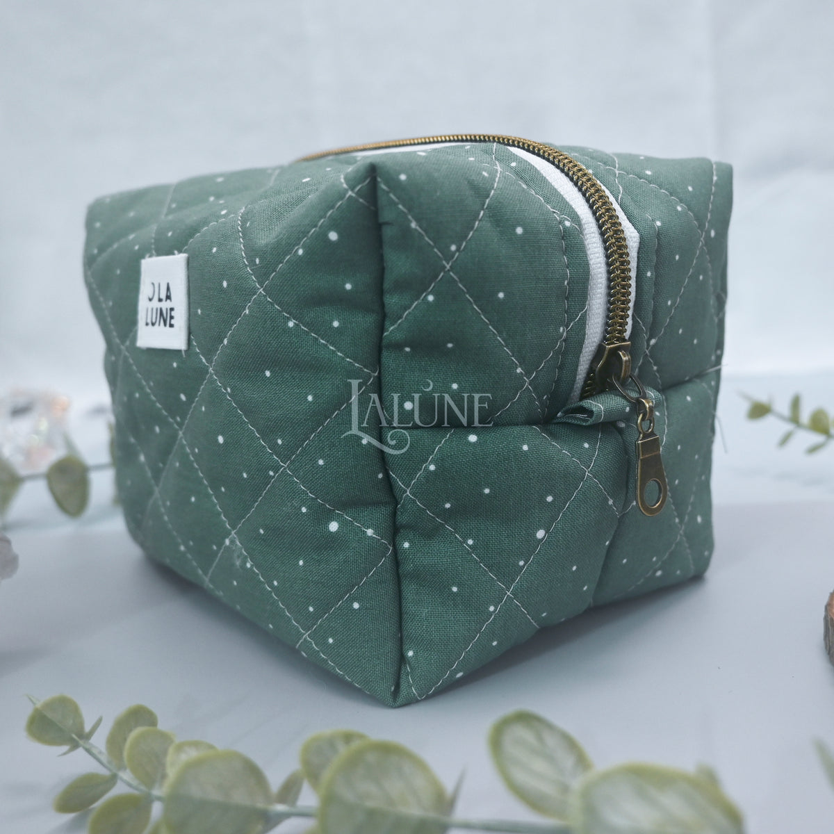 Evergreen Dots Boxy Makeup Bag