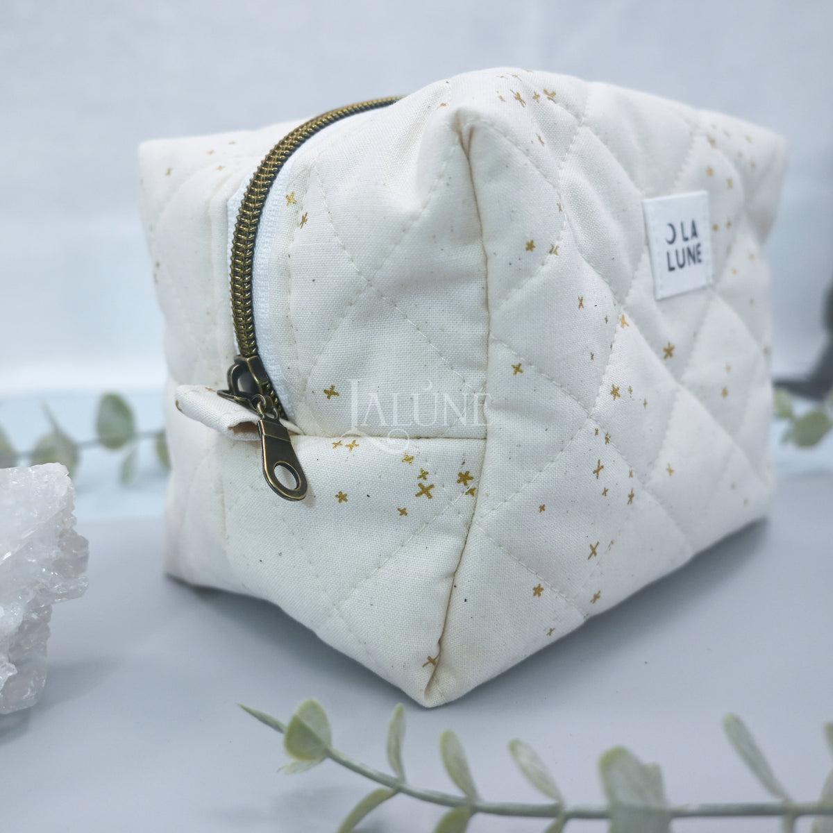 Sand Metallic Starlight Boxy Makeup Bag